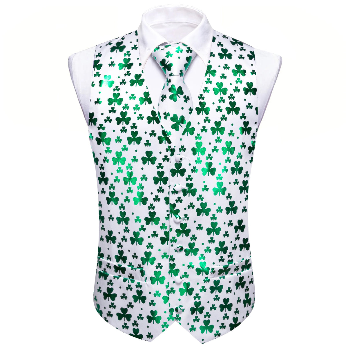 Mens vest vest with green shamrock pattern for festive occasions