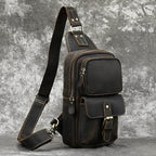 Men's vintage chest bag in dark brown leather for travel and everyday use