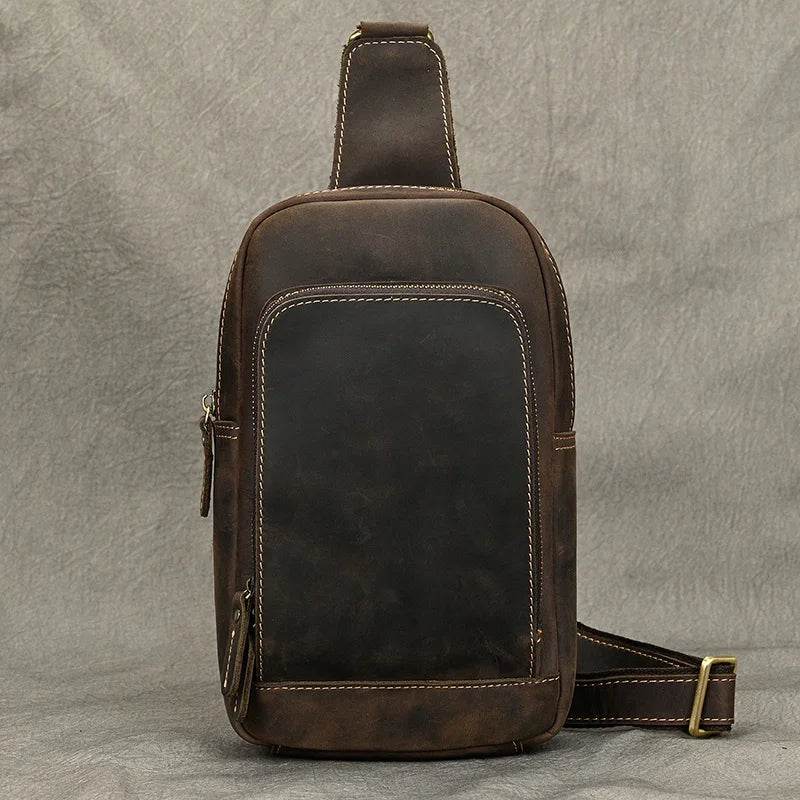 men's vintage chest bag, brown leather, ideal for everyday use
