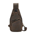 Men's vintage chest bag in brown leather, ideal for casual outings