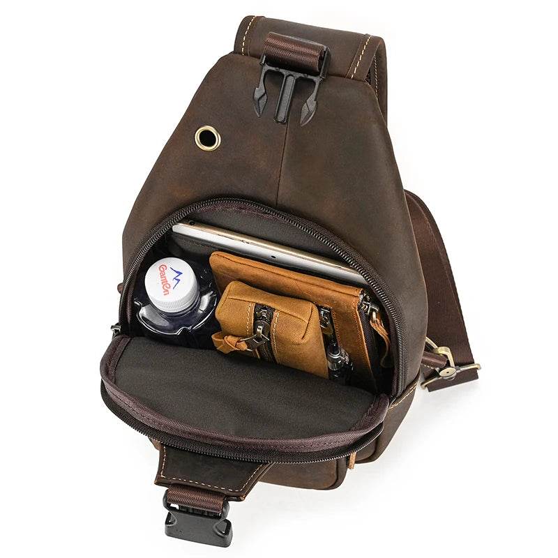 men's vintage chest bag, brown leather, perfect for everyday use
