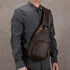 Men's vintage chest bag, brown leather, perfect for travel