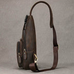 men's vintage chest bag in brown leather, ideal for travel
