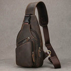 Men's vintage chest bag in brown leather for casual outings