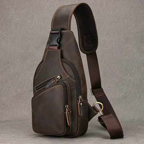 Men's vintage chest bag in brown leather for casual outings