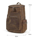 Mens vintage leather backpack in brown with multiple pockets and adjustable straps for everyday use