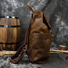 Mens vintage leather backpack with adjustable straps and a stylish design, perfect for travel and daily use.