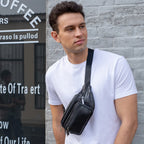 Men's black waist bag, durable material, ideal for travel