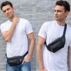 Men's black waist bag, durable material for travel and everyday use
