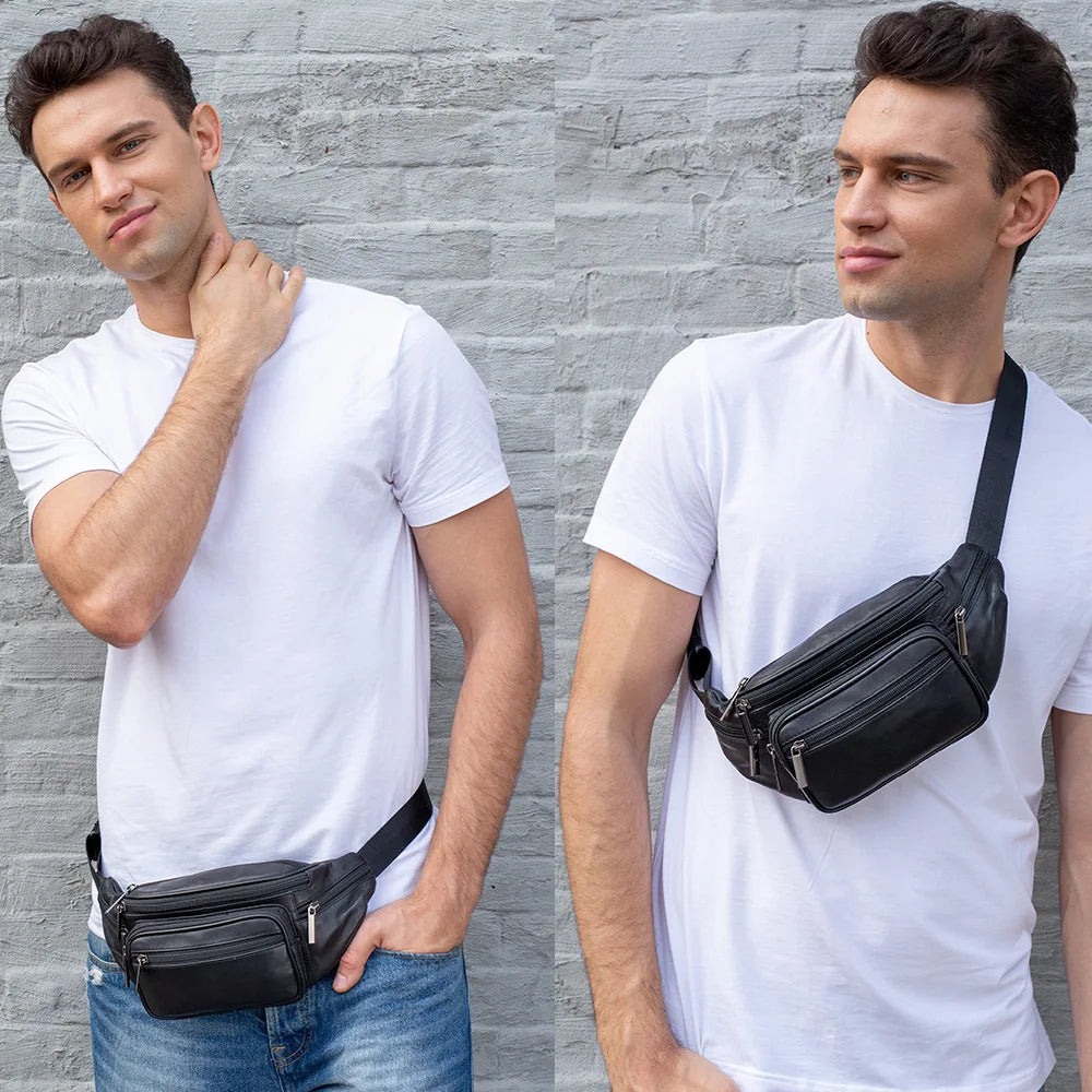 Men's black waist bag, durable material for travel and everyday use