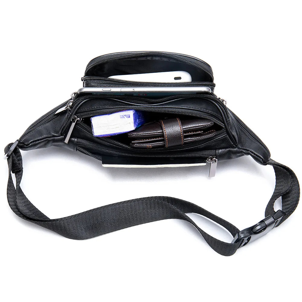 black mens waist bag, nylon material for travel convenience