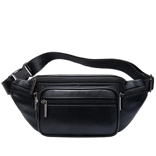 Men's black waist bag, durable material, perfect for travel