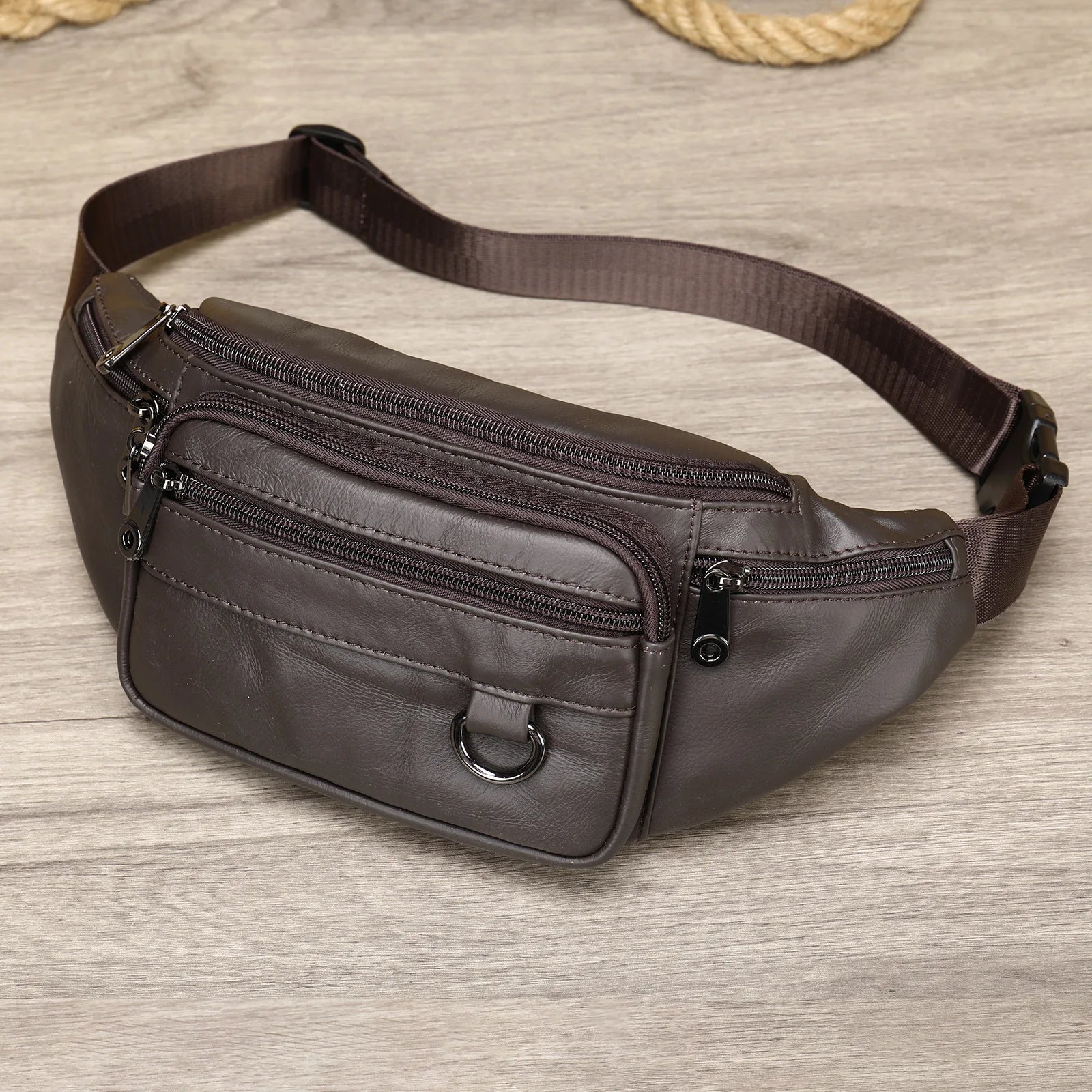 Brown mens waist bag made of durable material for outdoor adventures