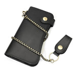 Black leather men's wallet with chain for secure carrying