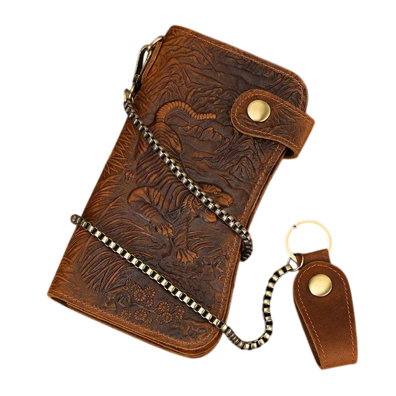 Men's wallet, brown leather, embossed design, ideal for everyday use