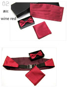 Men's Accessories - Ties Mens Wedding Tuxedo Bow Tie Set Cummerbund Hanky Pocket Towel Black Red White Silver Solid Bowtie Cravat