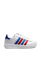 Men's White Leather Sneakers with Patriotic Stripe Details – front view