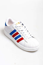 Men's White Leather Sneakers with Patriotic Stripe Details – side view