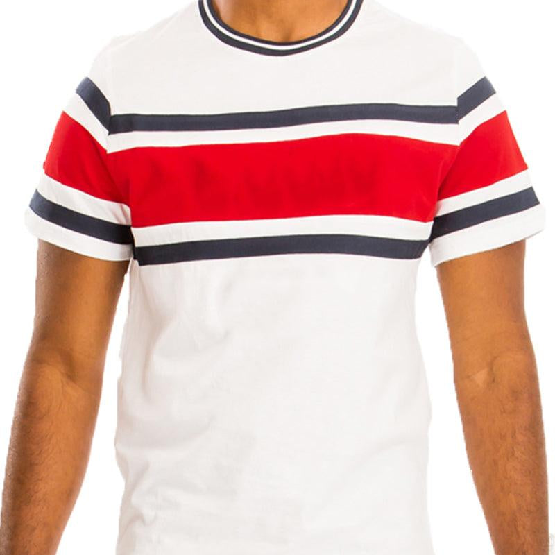 Men's Shirts - Tee's Mens White Red Chest Tri Color Block Tshirt