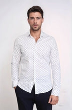 Men’s White Shirt with Minimal Black Pattern – front view
