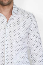 Men’s White Shirt with Minimal Black Pattern – detail view