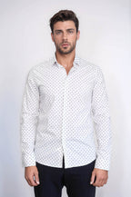 Men’s White Shirt with Minimal Black Pattern – side view