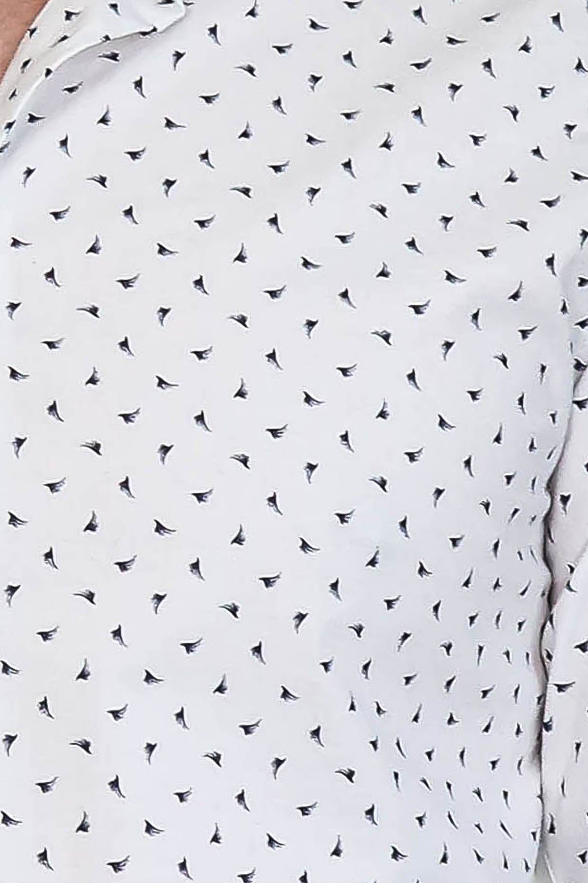 Men’s White Shirt with Minimal Black Pattern – full look view