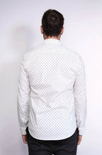 Men’s White Shirt with Minimal Black Pattern – fabric detail view