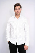 Men’s White Shirt with Minimal Grey Pattern – front view
