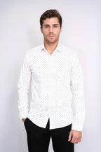 Men’s White Shirt with Minimal Grey Pattern – front view