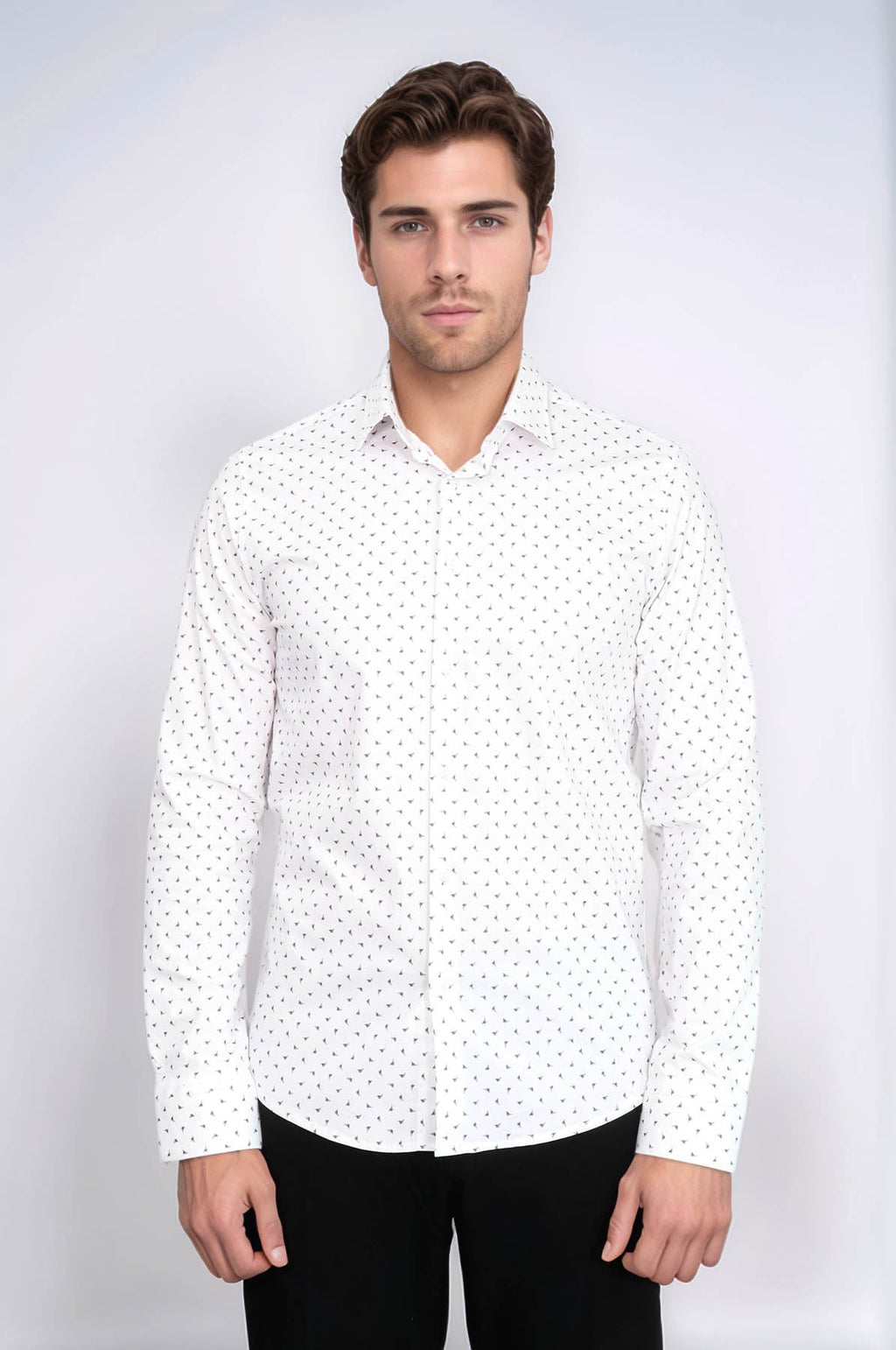 Men’s White Shirt with Minimal Grey Pattern – detail view