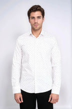 Men’s White Shirt with Minimal Grey Pattern – detail view