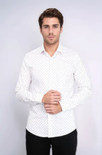 Men’s White Shirt with Minimal Grey Pattern – side view