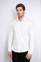 Men’s White Shirt with Minimal Grey Pattern – styled view