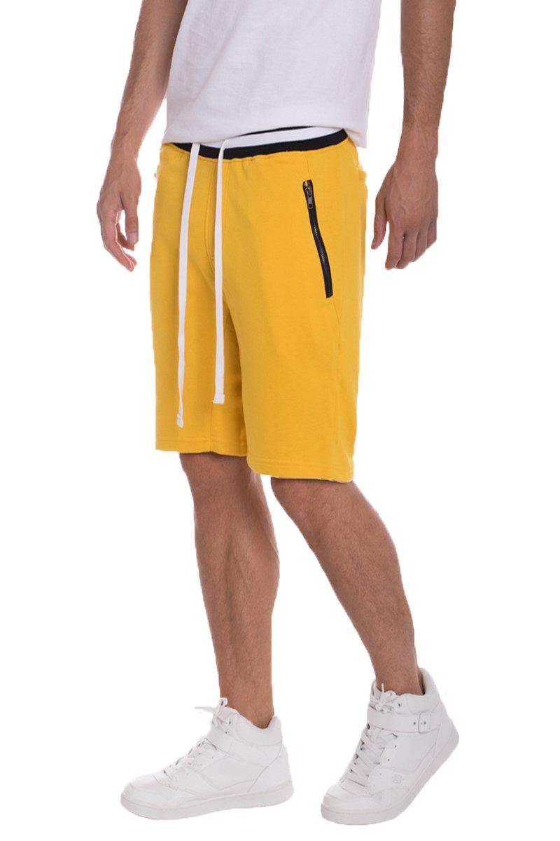 Men's Shorts Mens Yellow With Black Stripe French Terry Drawstring Shorts