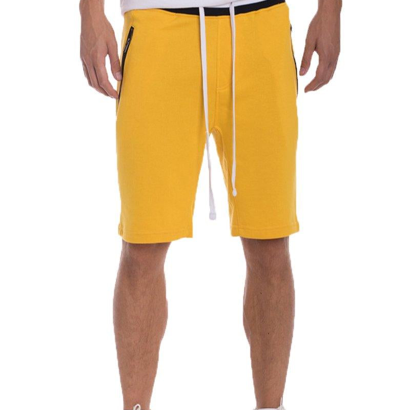 Men's Shorts Mens Yellow With Black Stripe French Terry Drawstring Shorts