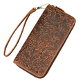 Men's Zip Long Wallet Natural Leather for Cards, Cash
