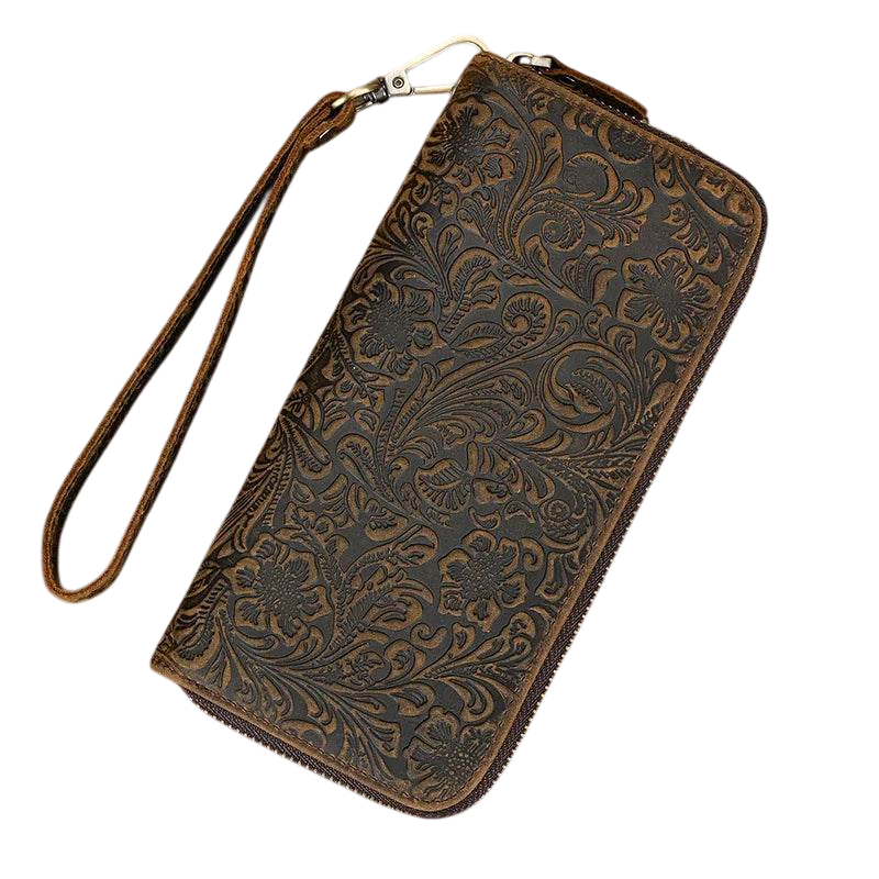 Men's Zip Long Wallet Natural Leather for Cards, Cash
