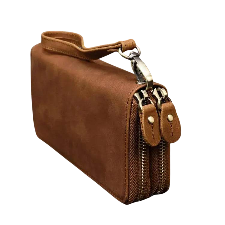 Men's Zip Long Wallet Natural Leather for Cards, Cash