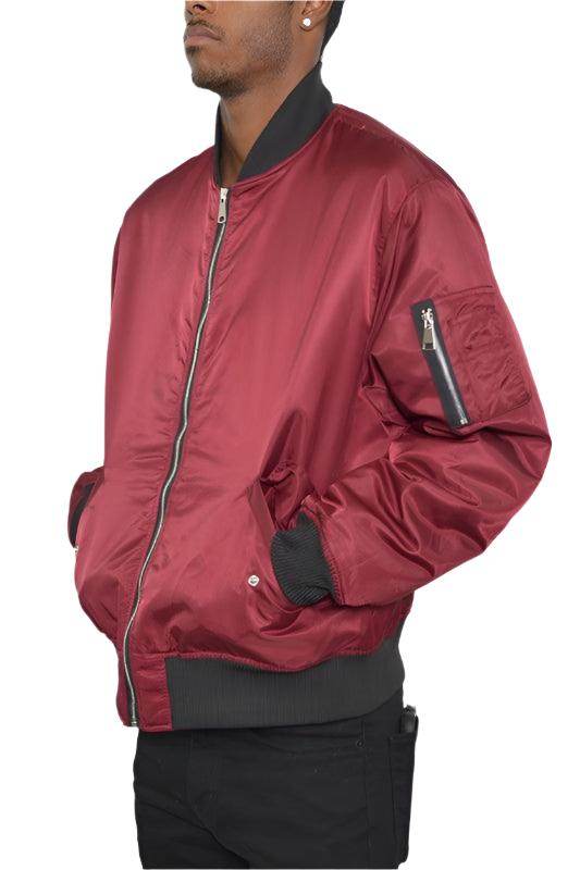 Mens Zipper Sleeve Solid Padded Bomber Jackets - VacationGrabs