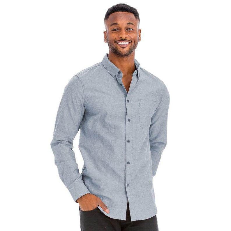 WEIV Long Sleeve Menswear Fashion Button-Up Shirt in Light Gray with Chest Pocket