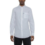 WEIV White Long Sleeve Menswear Fashion Shirt with Classic Fit and Pocket Detail
