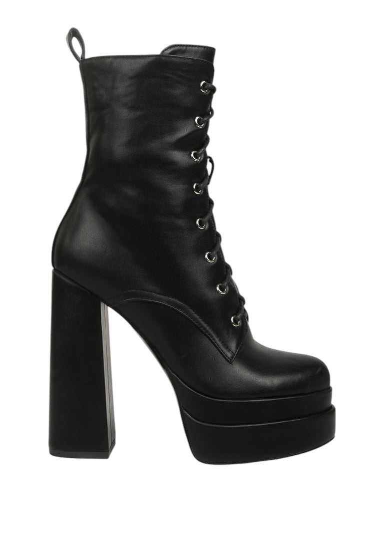 Meows Faux Leather High Heel Platform Ankle Boots