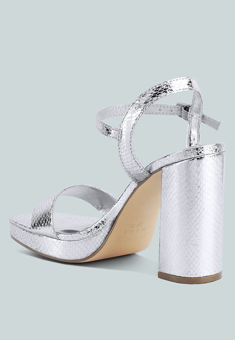 Stylish merengue textured block heel sandals by London Rag with a metallic finish