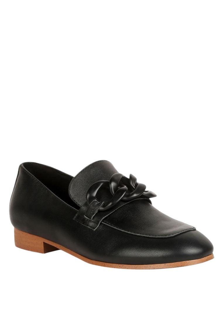 Merva Chunky Chain Leather Loafers