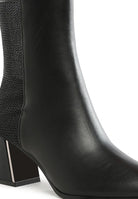 Stylish black mesh detail ankle boots for women with a trendy block heel