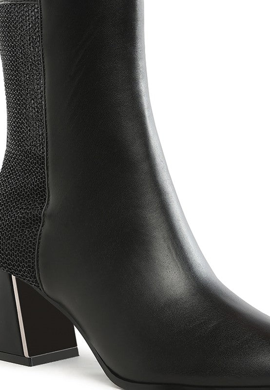 Stylish black mesh detail ankle boots for women with a trendy block heel