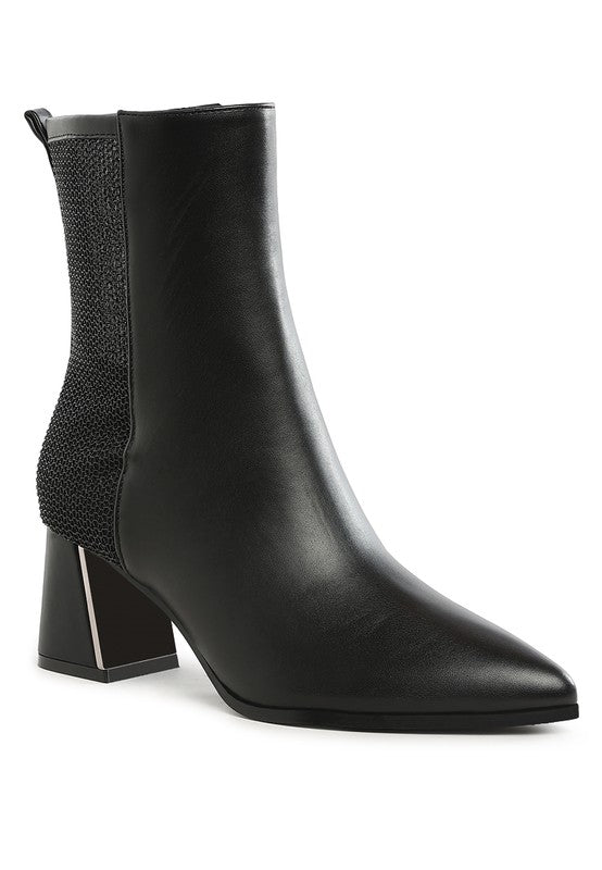 Stylish black mesh detail ankle boots for women with a modern block heel design