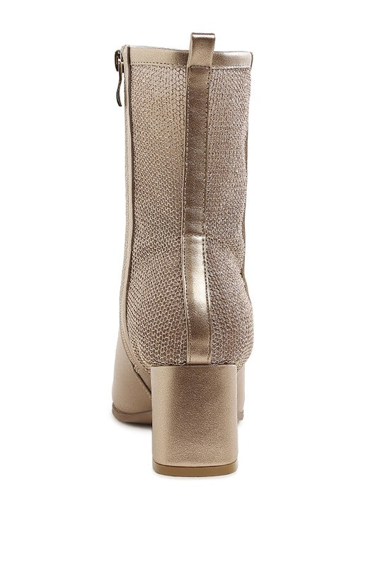 Stylish mesh detail ankle boots for women with a chunky heel and zipper closure