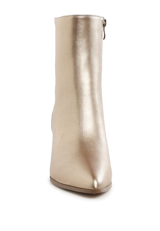 Rag Company mesh detail ankle boots for women in metallic gold finish with a sleek pointed toe design